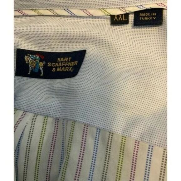 Hart Schaffner Marx Striped Shirt Mens 2XL Long Sleeve Chest Pocket Button Down - Picture 6 of 7